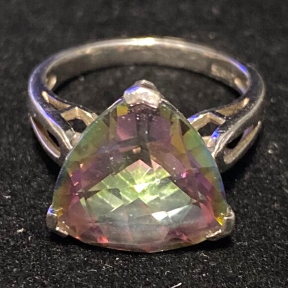 Spinel Trillion Cut Ring Size 6.5 6.91 ct. 14mm Faceted Triangle Sterling Silver - Picture 5 of 16